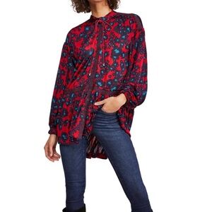 Free People Love Letter Tunic Top Red Floral Print Sz XS